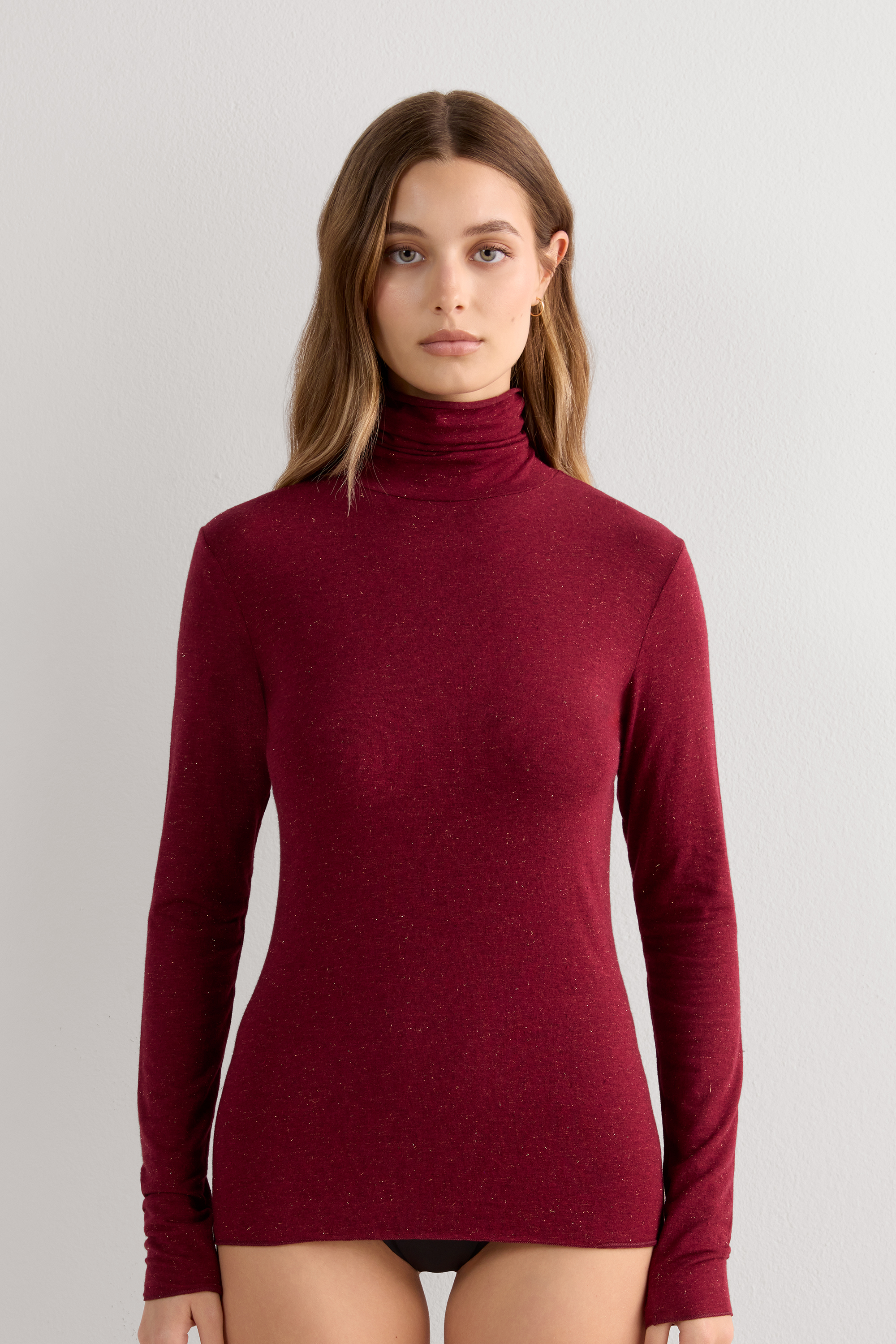 ラメ入りカシミヤ混 ライトモダール タートルネックニット