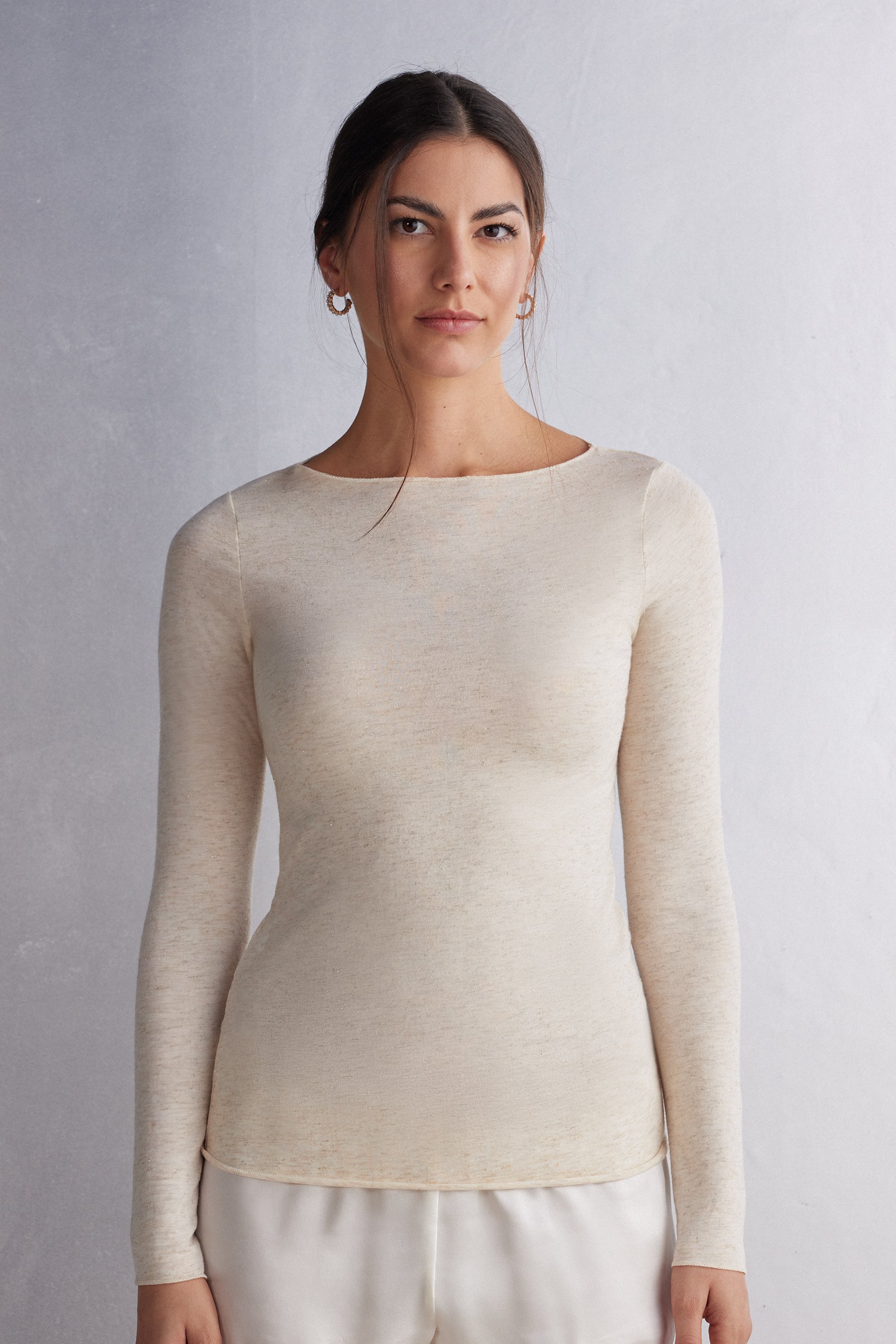 Crewneck Top in Modal Light with Cashmere Lamé - Intimissimi