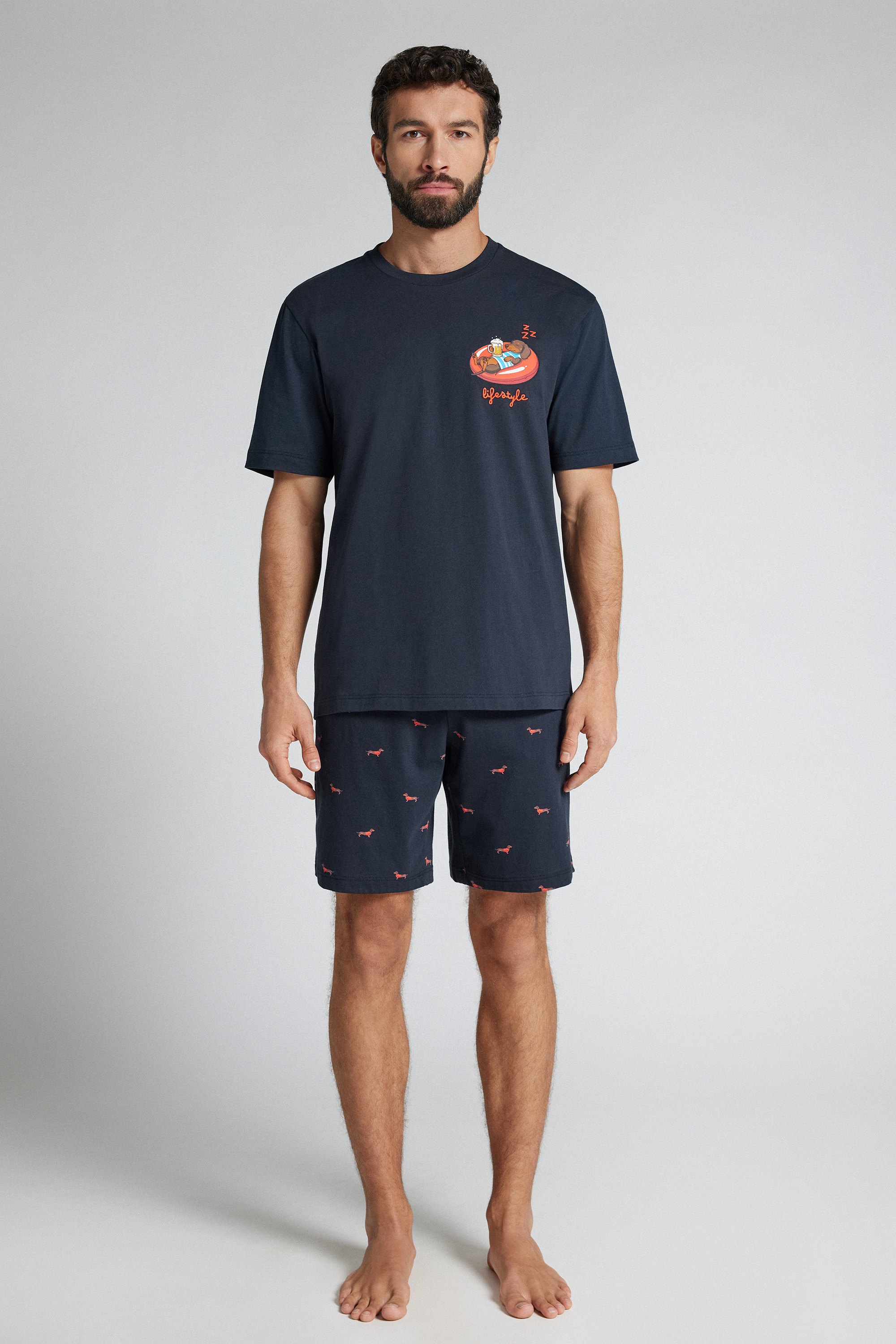 ダックスフンドプリント ジャージー ショートパジャマ