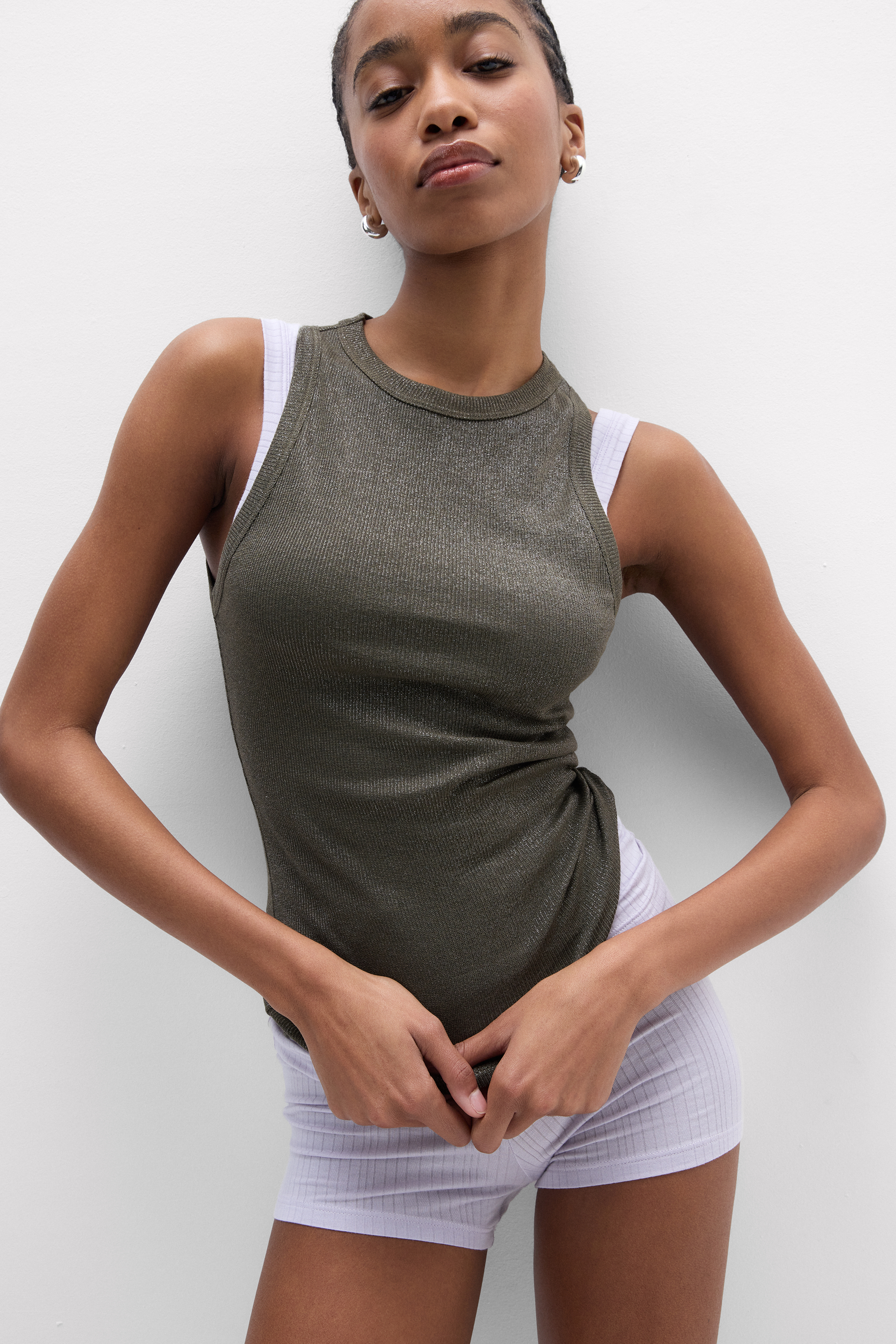 ラメ コットンリブ タンクトップ