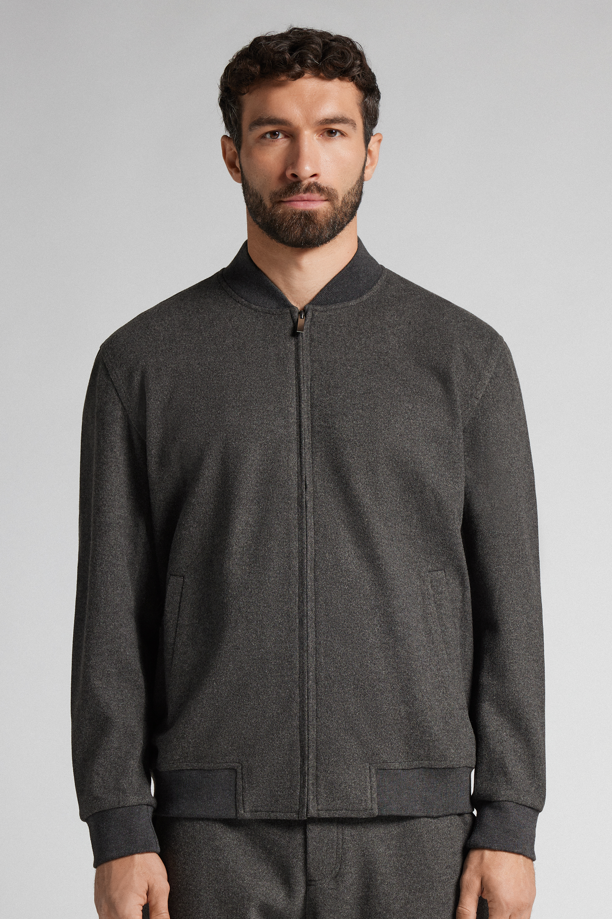 フェルト調ファブリック ファスナー付き ボンバージャケット