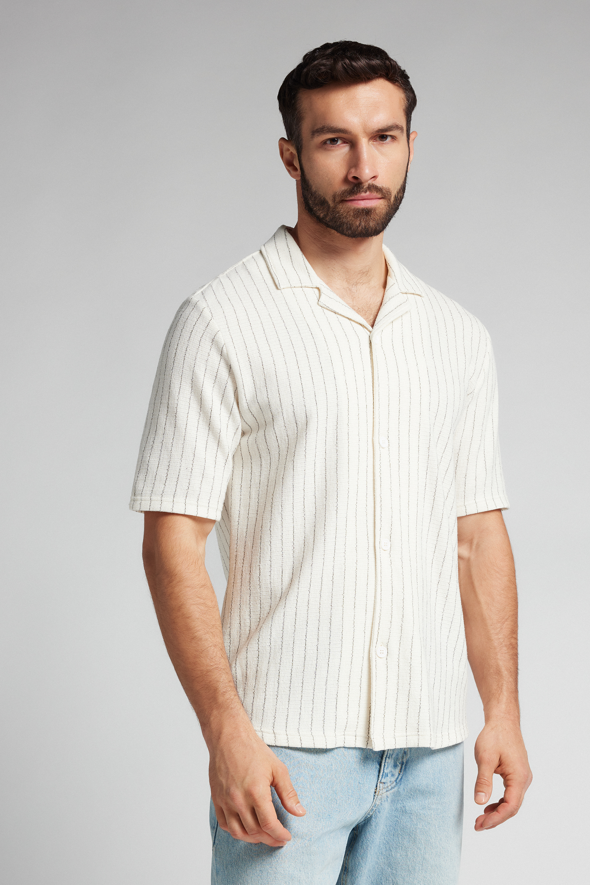 ストライプ ショートスリーブ ボウリングシャツ