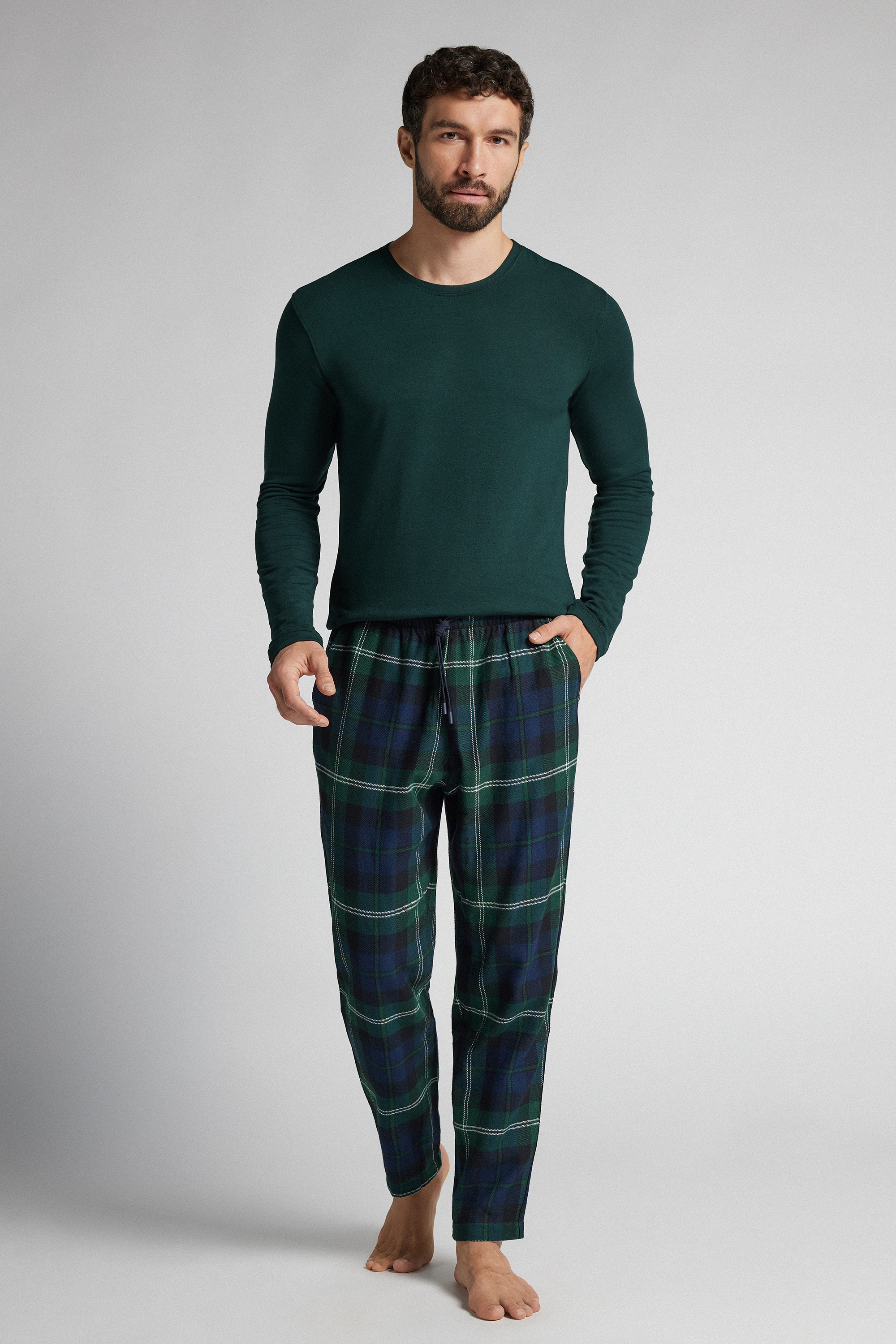 起毛コットンファブリック ロングパンツ（ブルー）