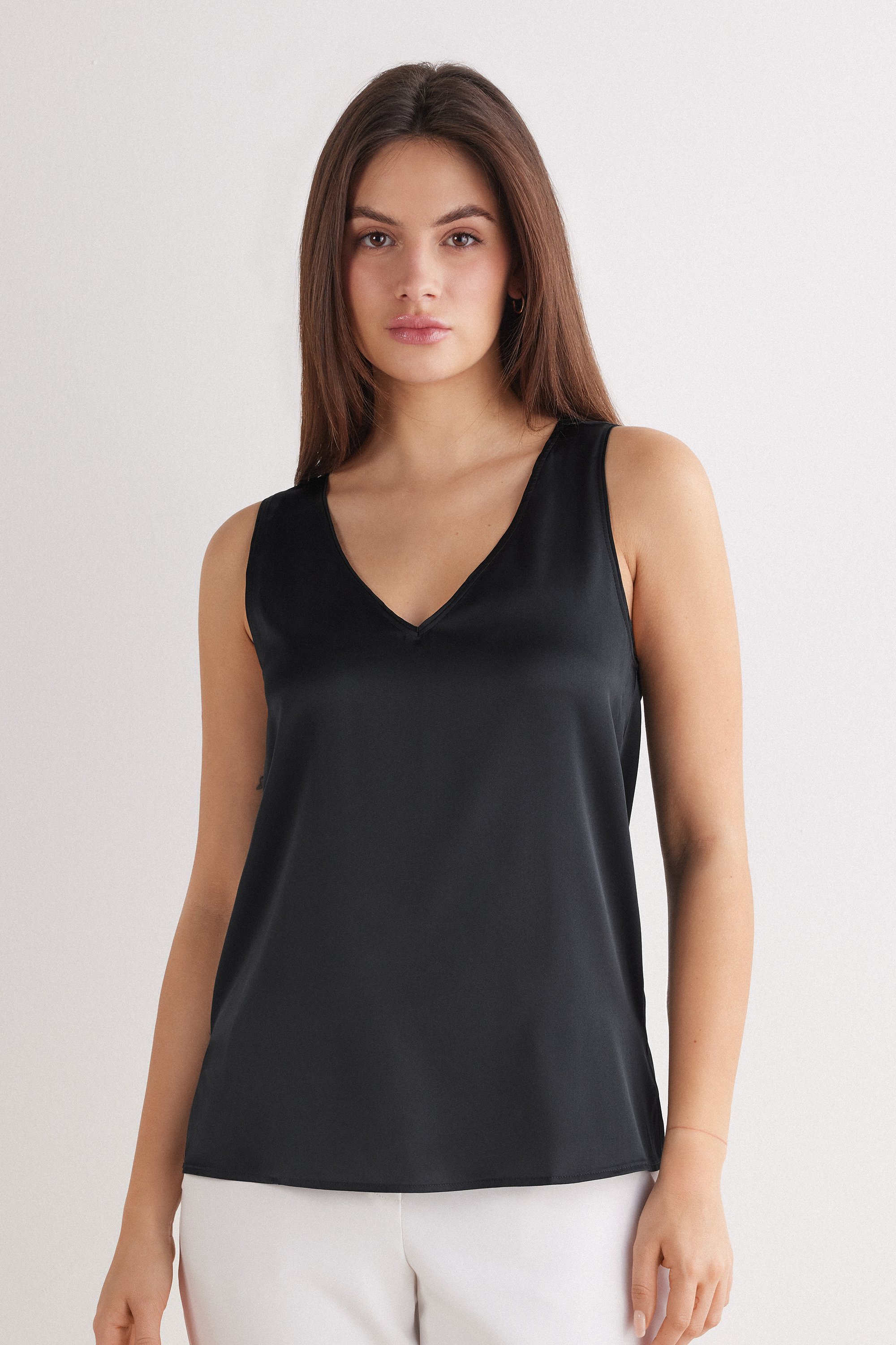 シルク Vネック タンクトップ