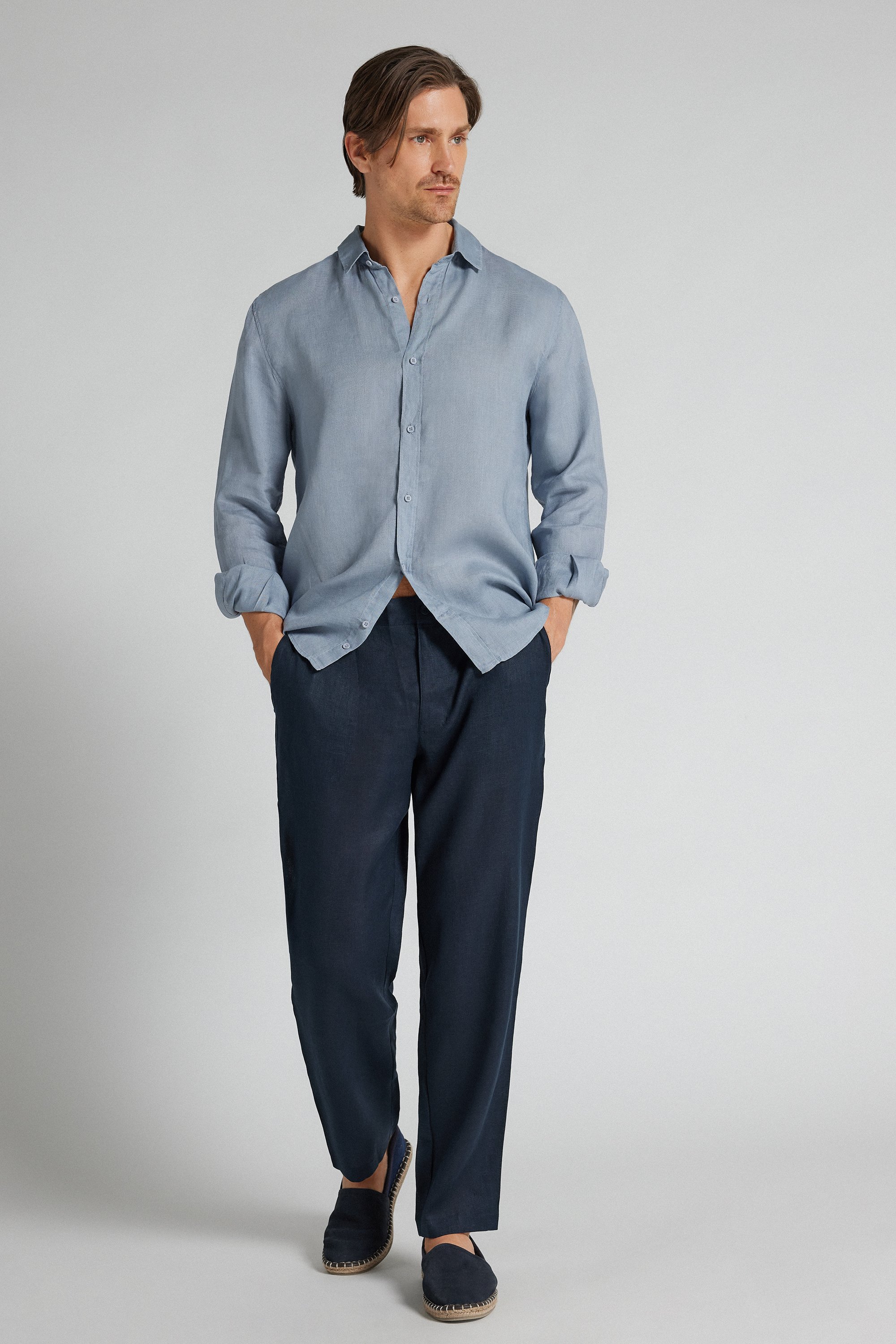 メンズ リネン100% ロングパンツ