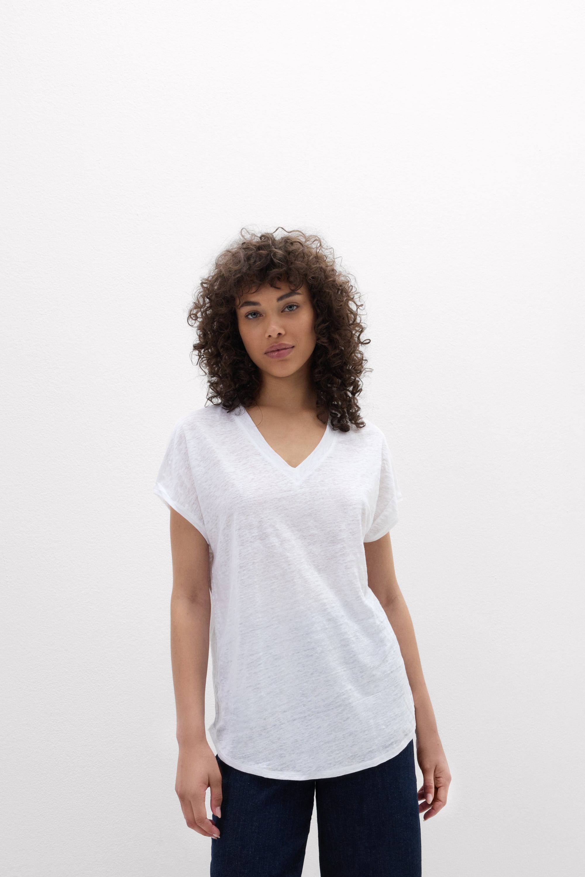The Pure Linen リネン Vネック ショートスリーブ Tシャツ