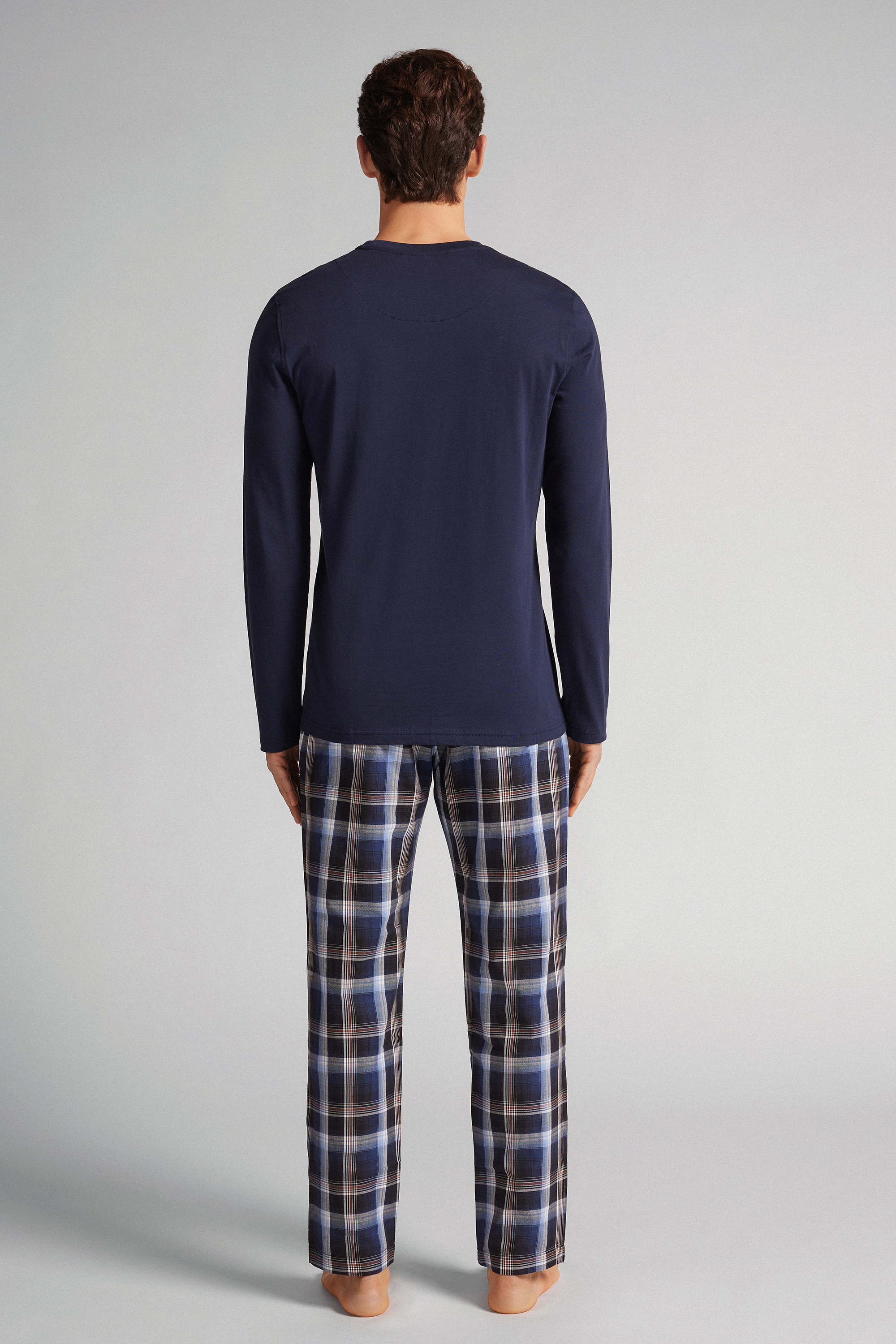 コットン＆チェックファブリック ロングパジャマ