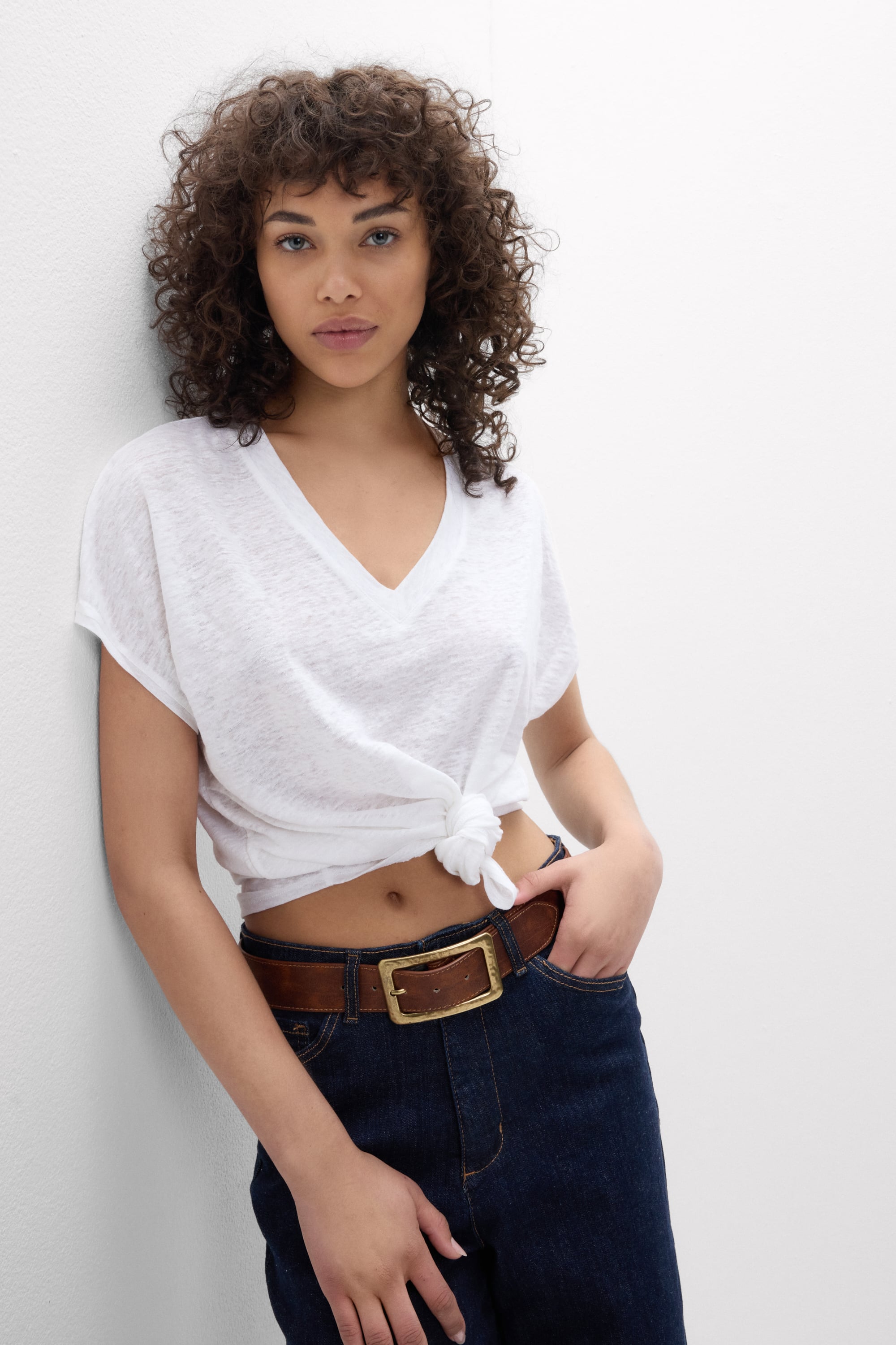 The Pure Linen リネン Vネック ショートスリーブ Tシャツ