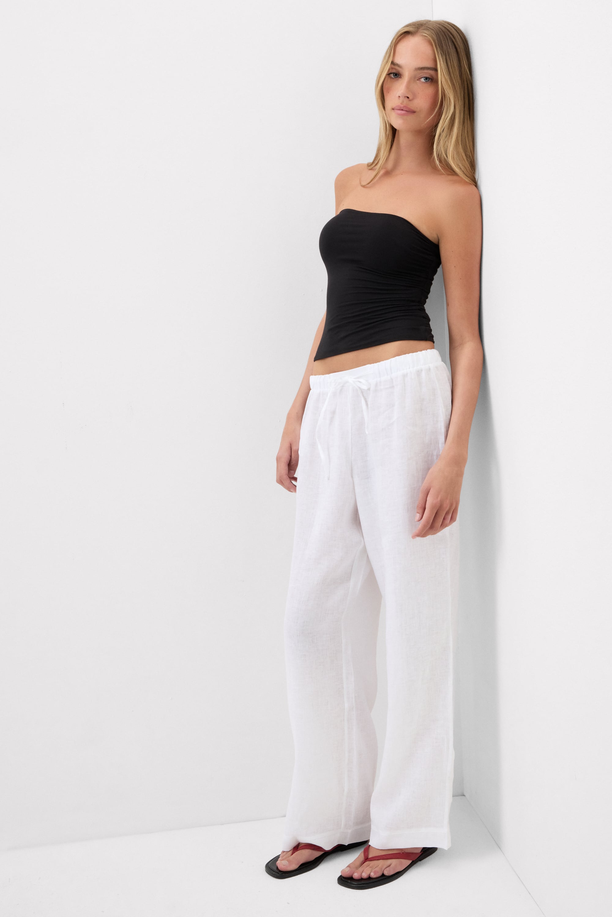 The Pure Linen リネンファブリック ドローストリング ロングパンツ