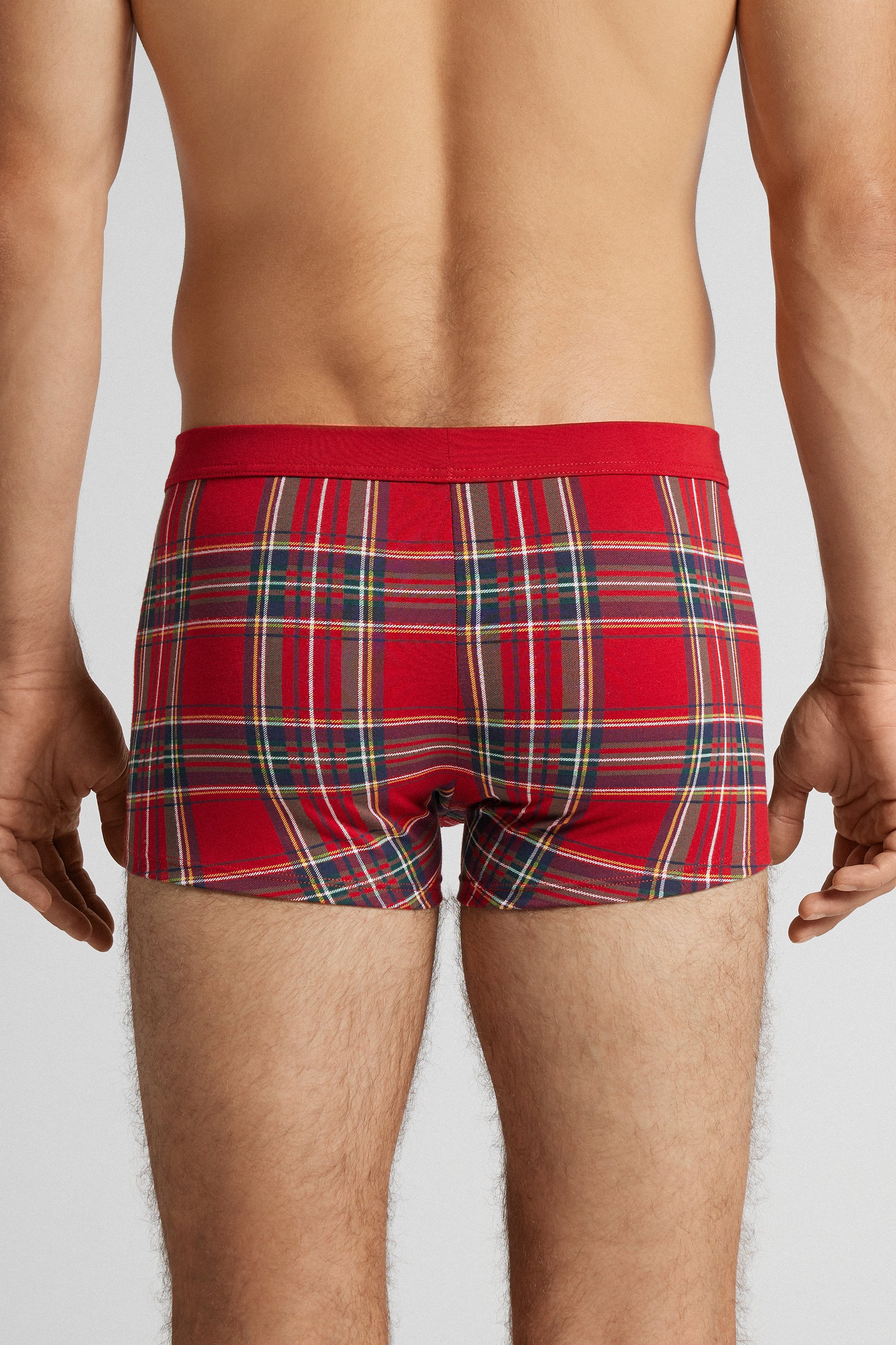 スーペリアコットン タータンチェック柄プリント ボクサー（レッド）