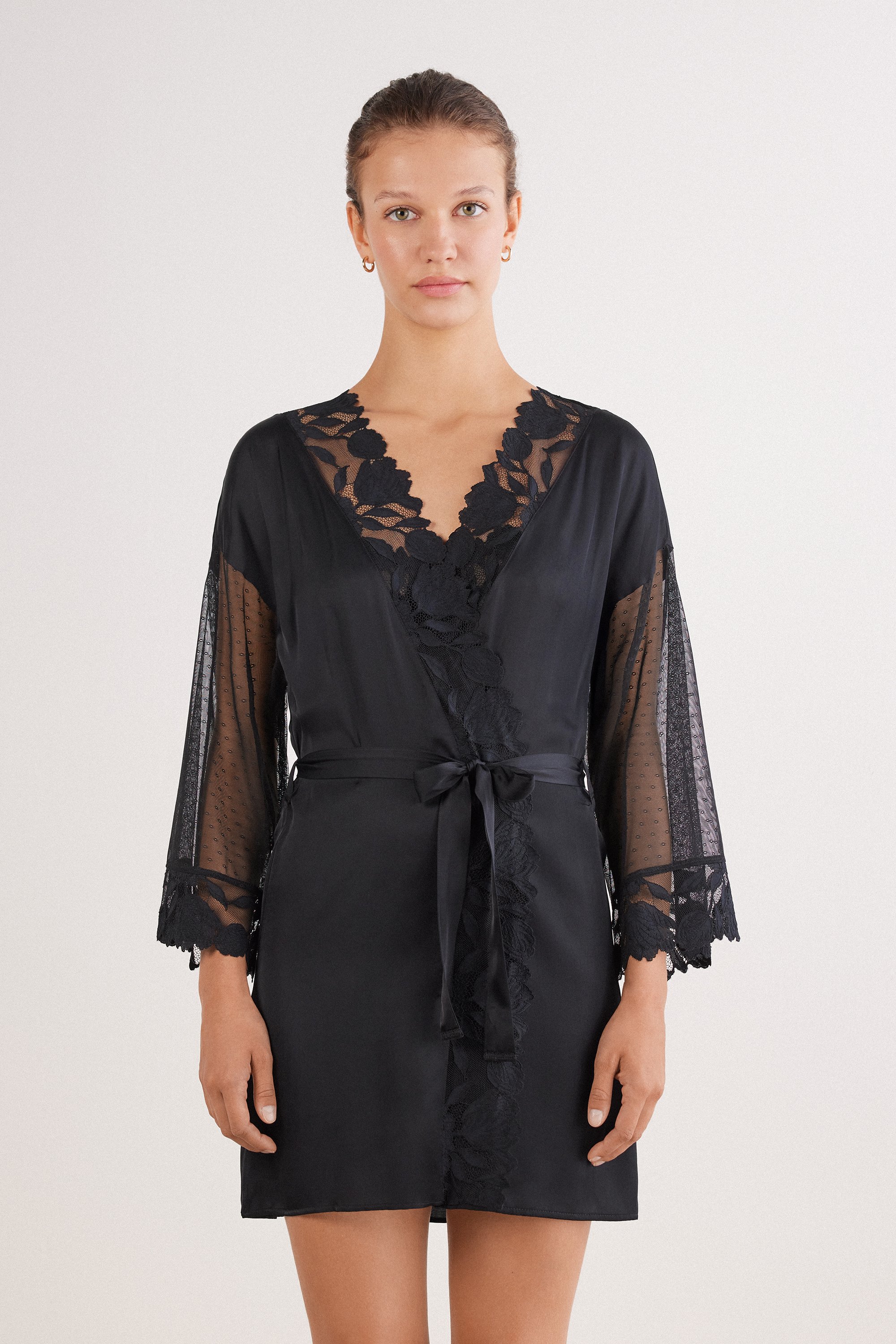 All About Flowers Viscose Satin and Tulle Kimono | Intimissimi