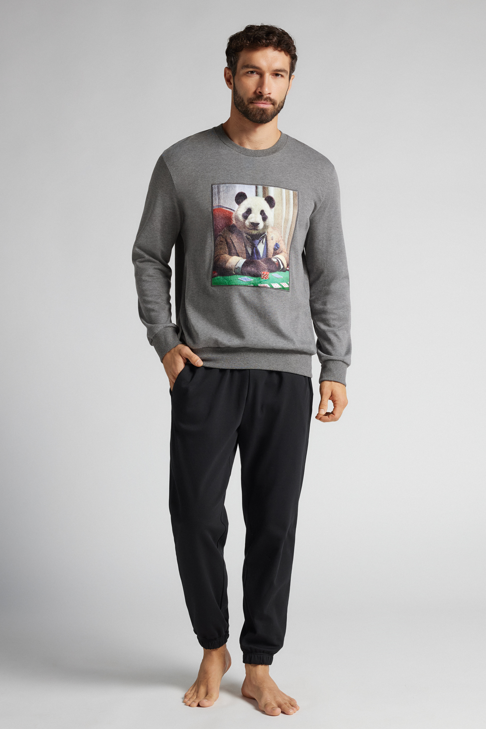 コットン パンダプリント ロングパジャマ