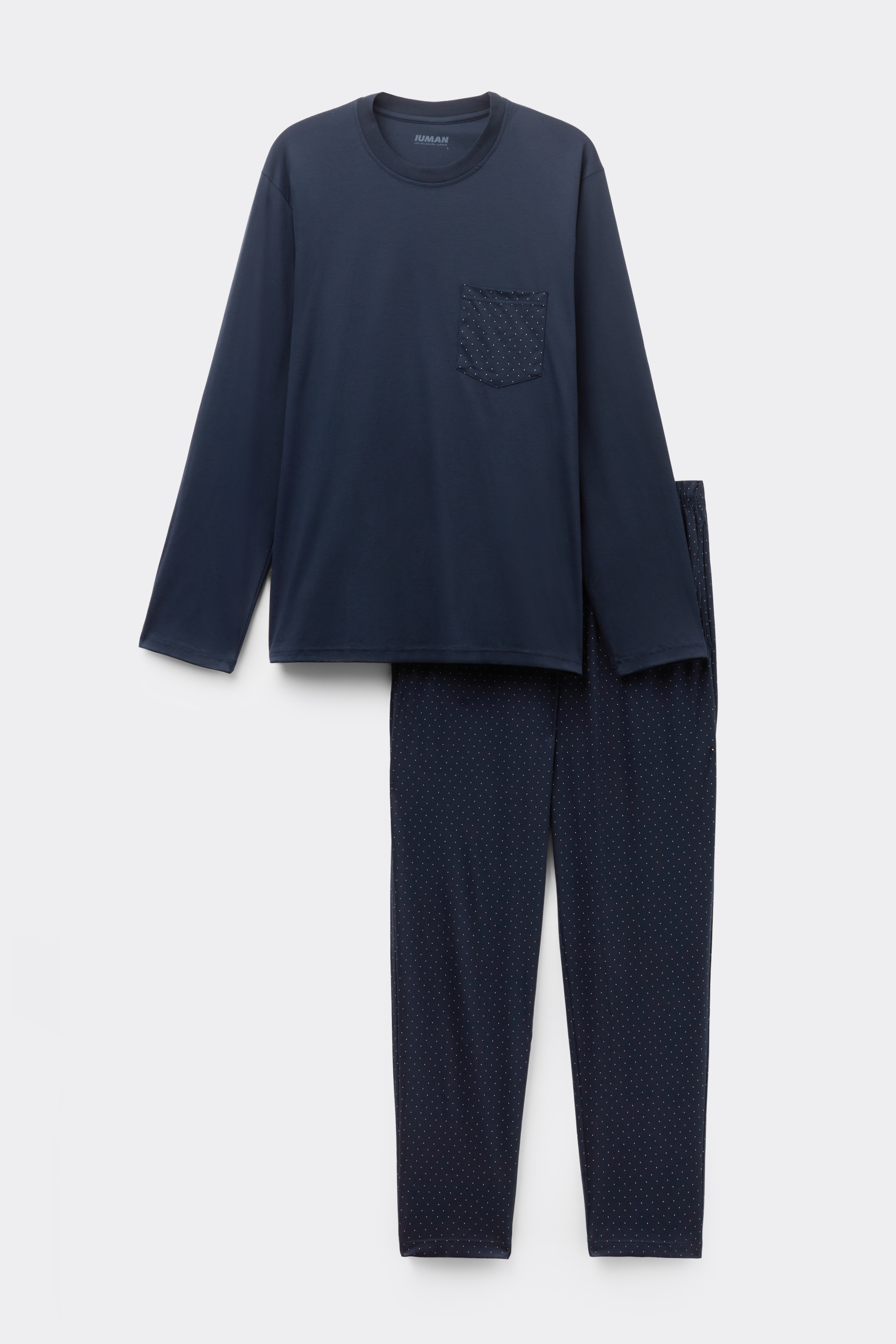ドット柄 マーセライズド プレミアムコットン ロングパジャマ