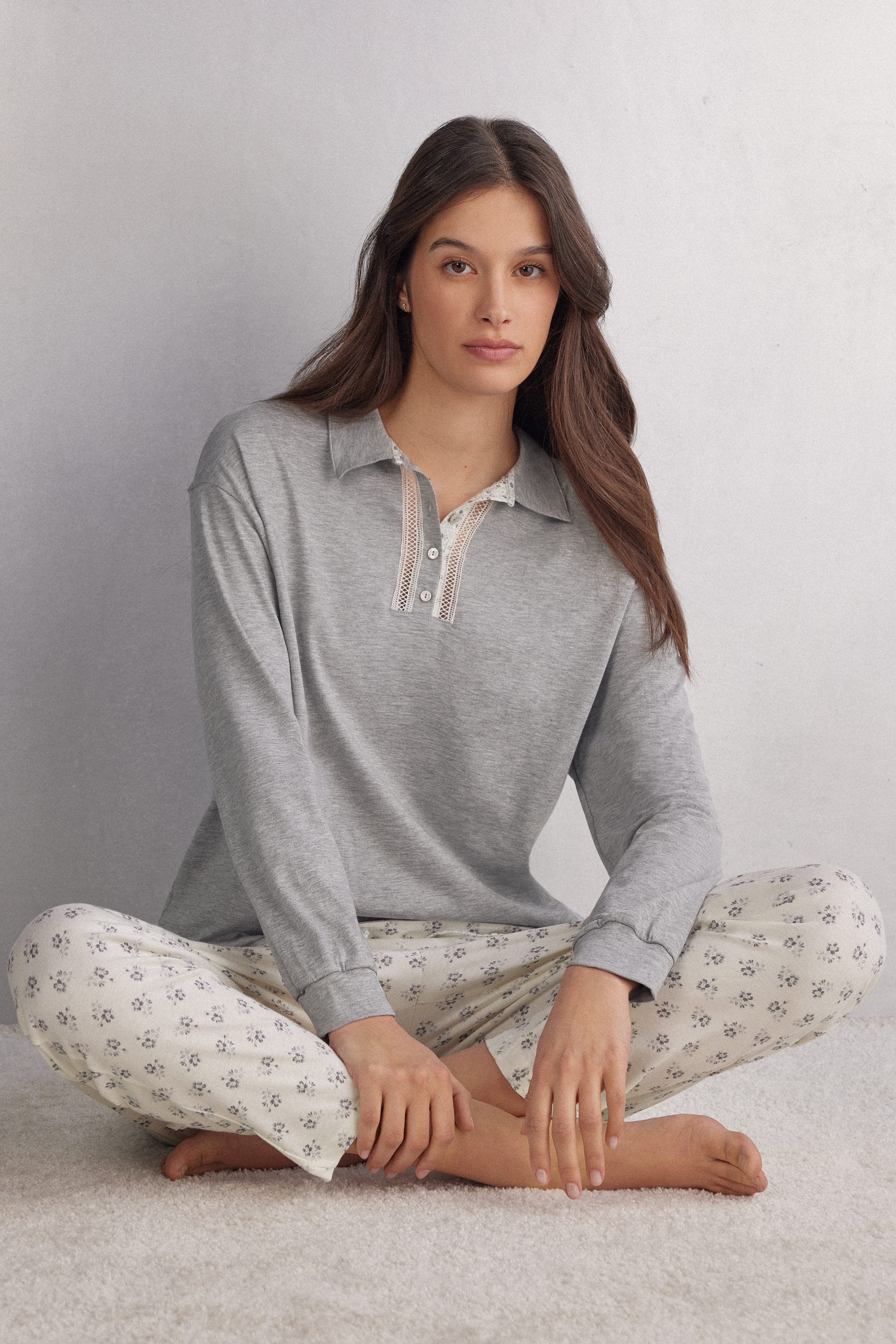 Dusty Flower Superior コットン ロングスリーブ ポロシャツ