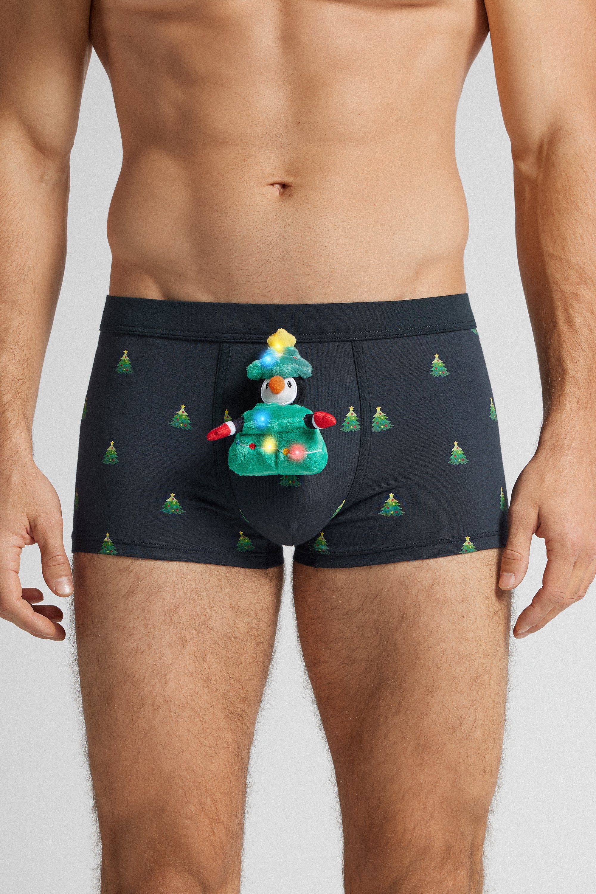 Superior Cotton Plush Penguin Boxer Shorts with Christmas Tree