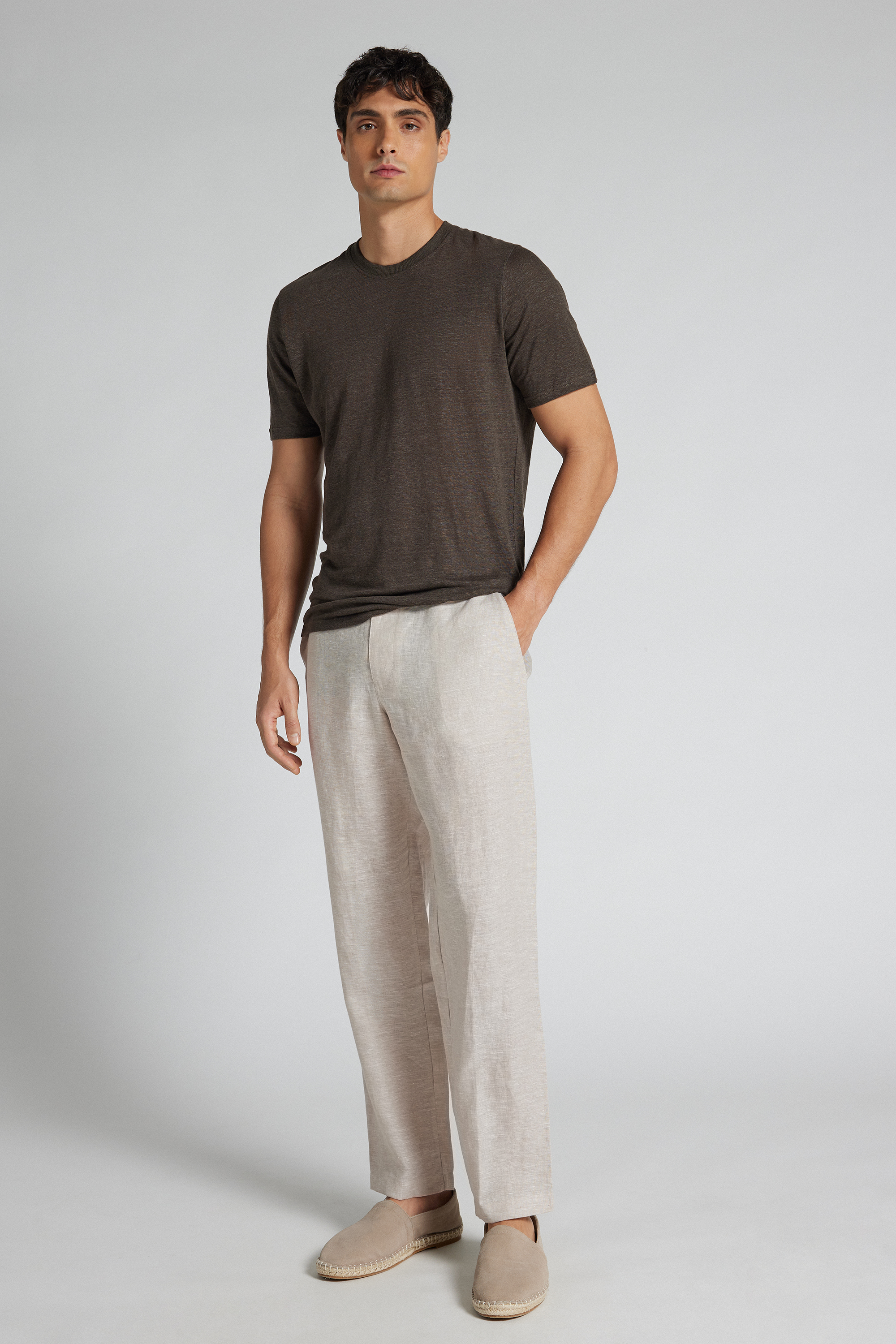 メンズ リネン100% ロングパンツ