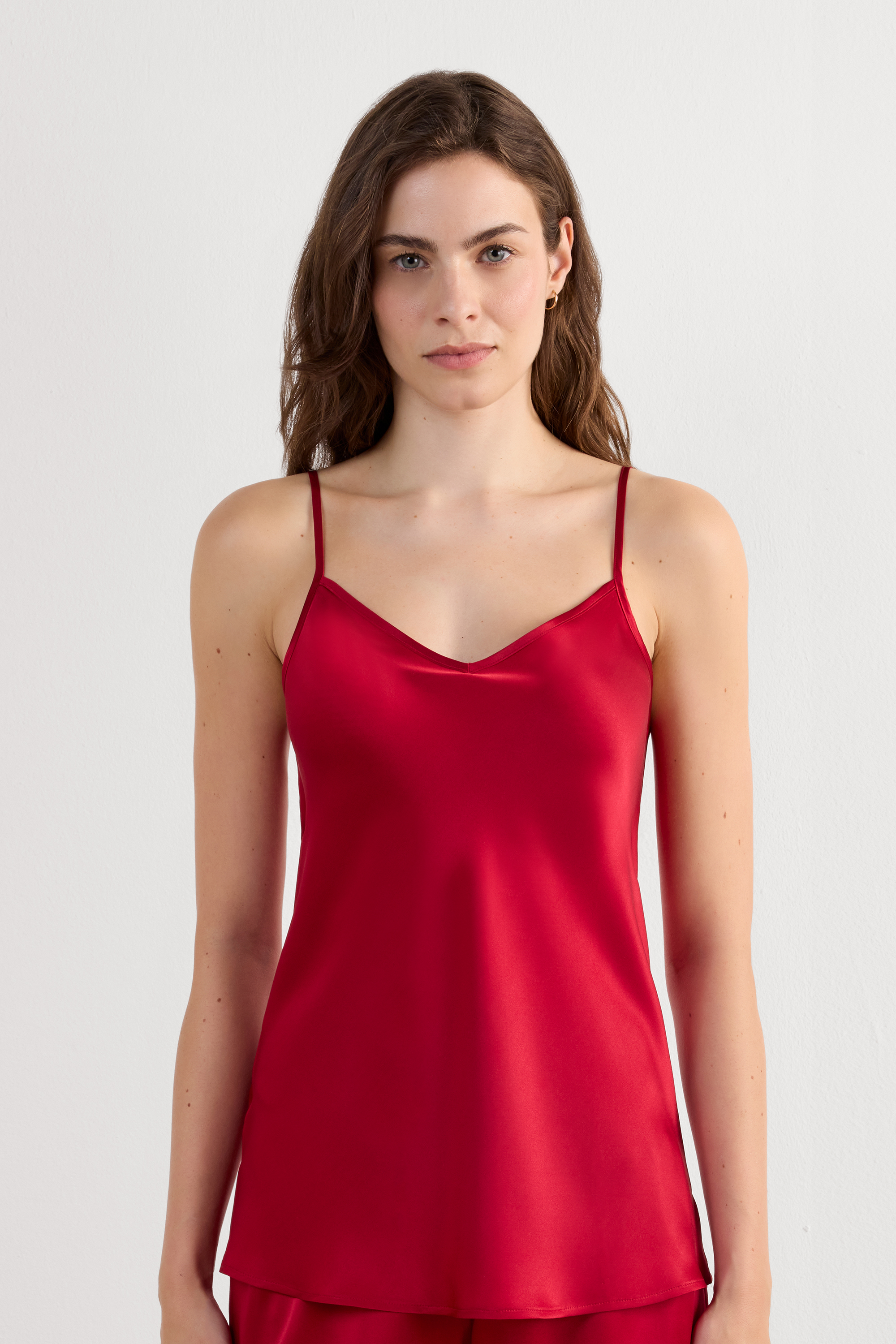 シルクサテン Vネック トップス