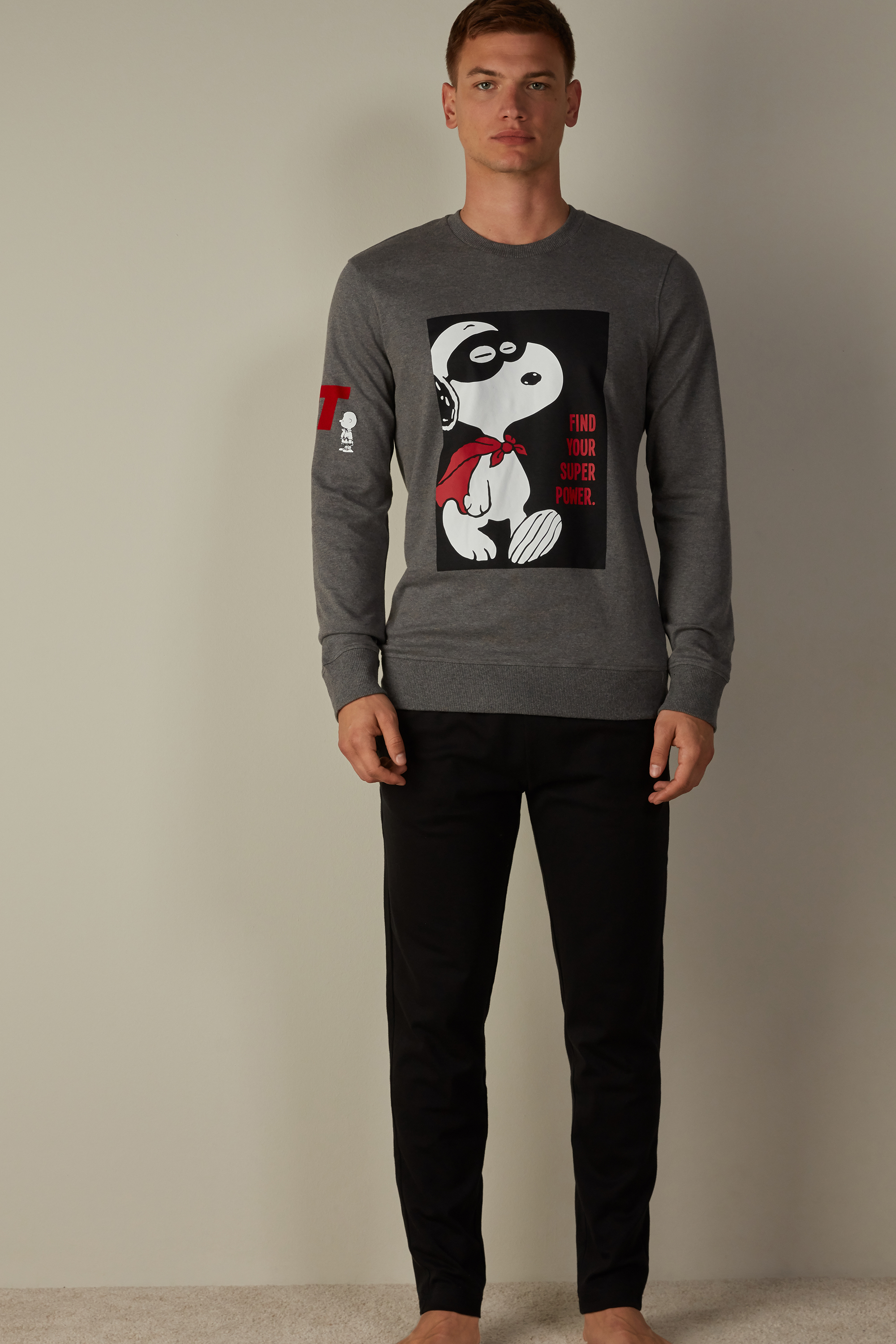 Pigiama Lungo Stampa Snoopy in Interlock Garzato | Intimissimi