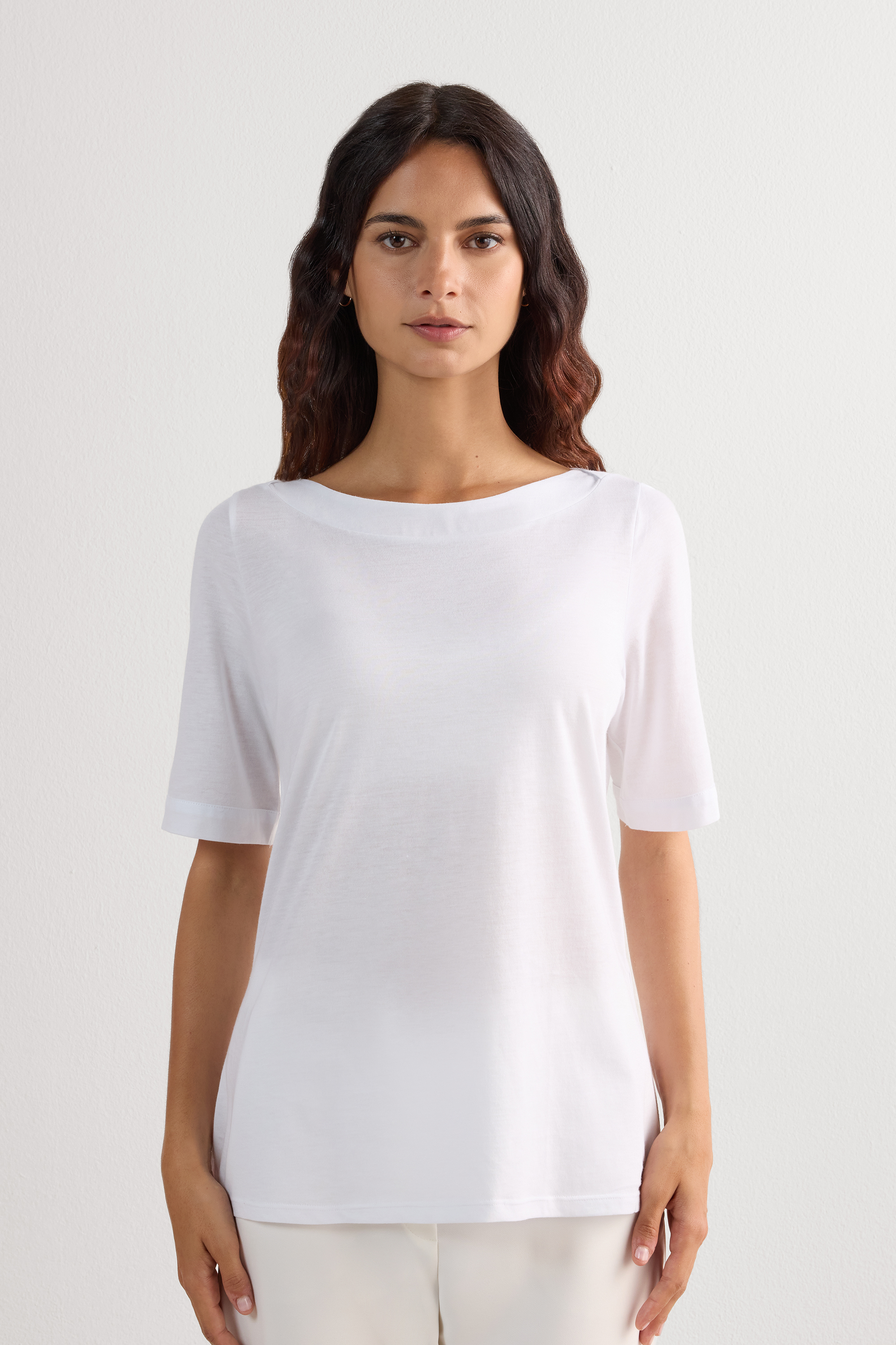 Ultrafreshコットン ショートスリーブ ボートネック ニット