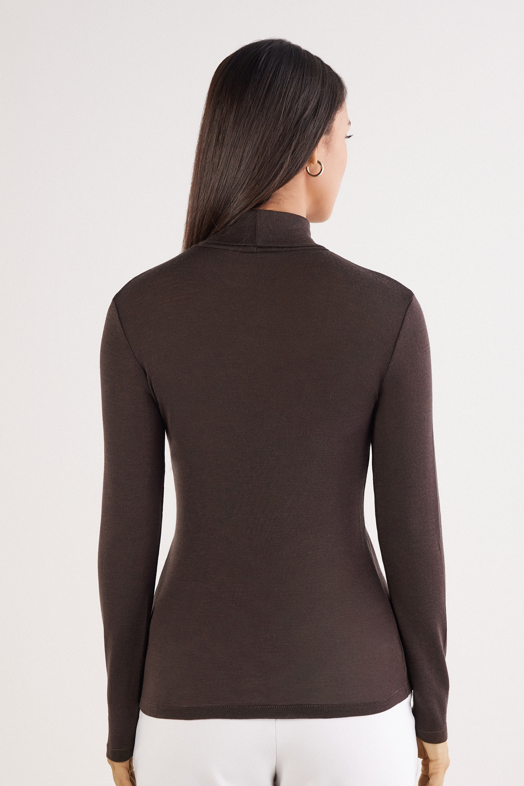 メリノウール100% ハイネック ロングスリーブ ニット