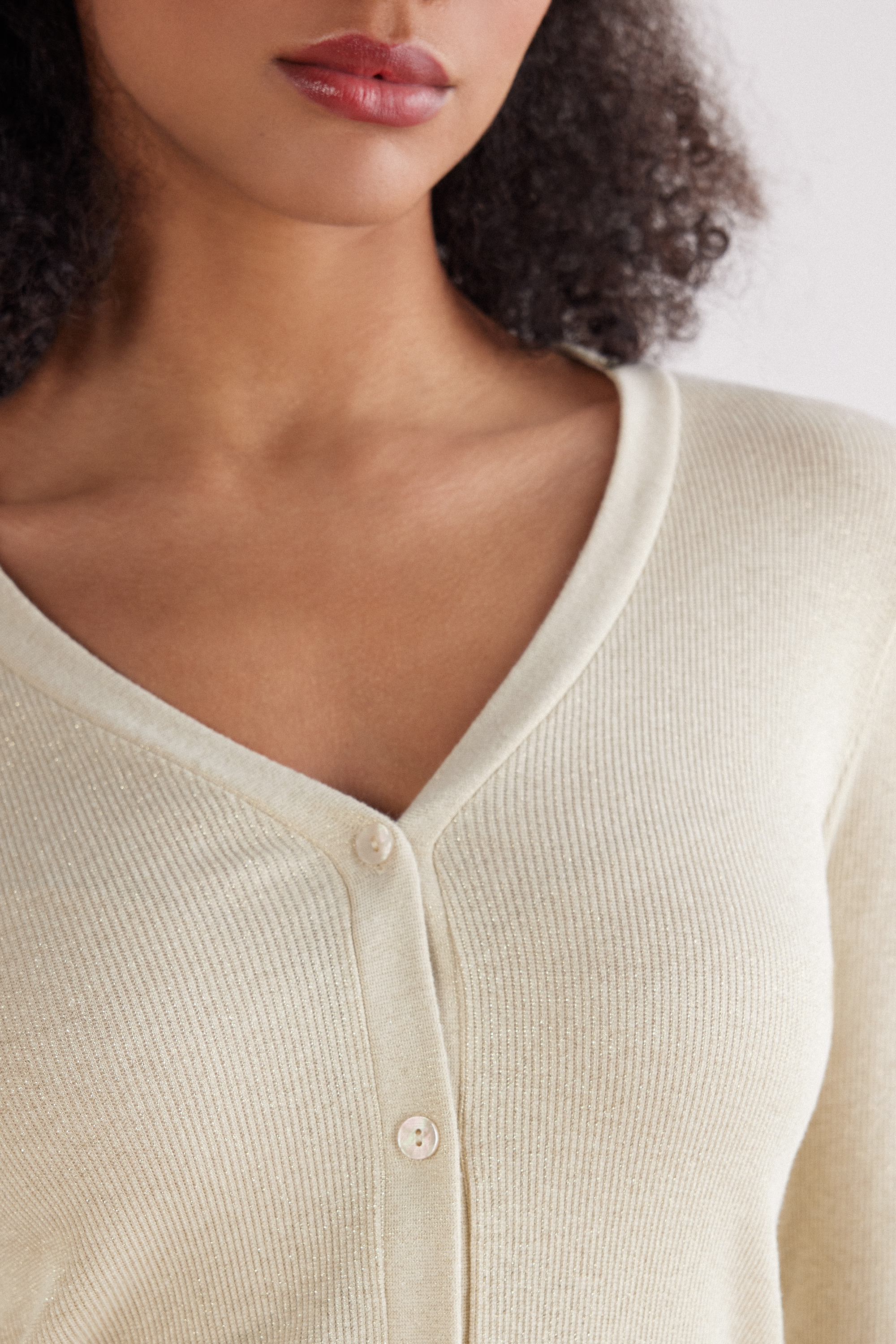 ラメ コットンリブ カーディガン