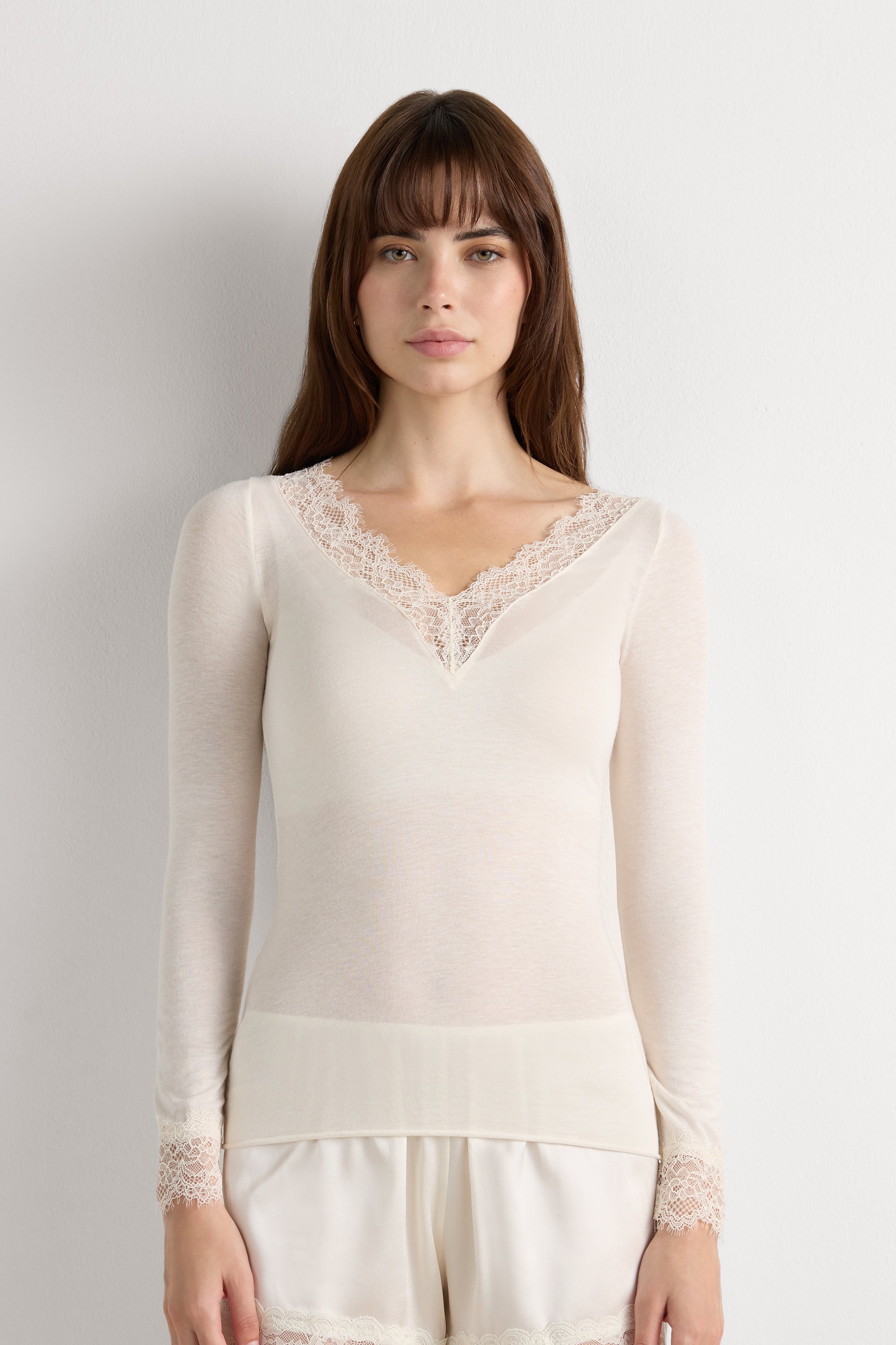 Modal Cashmere Lace Long Sleeve Shirt | Intimissimi