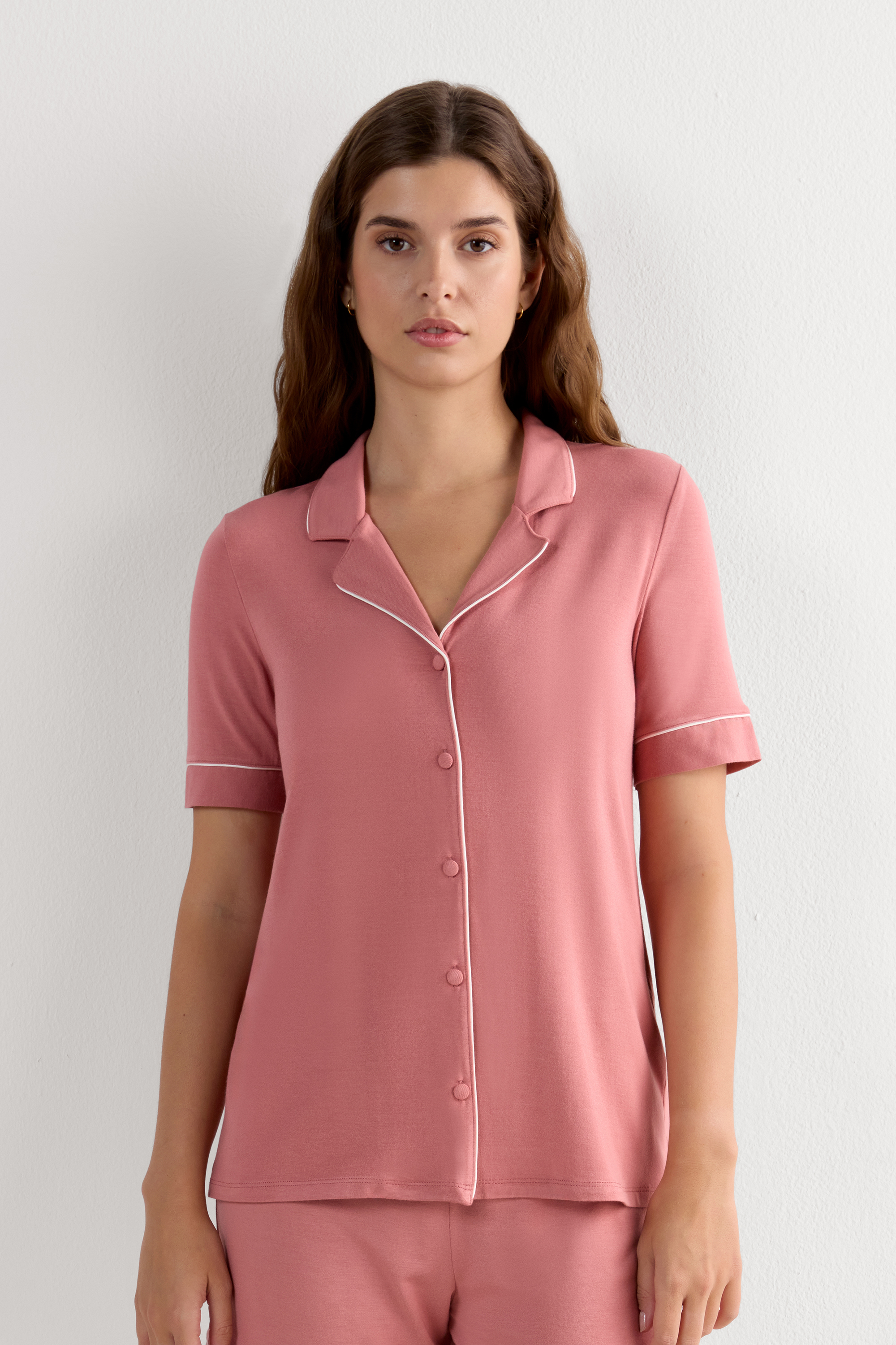 モダール ショートスリーブ フロントオープン シャツ