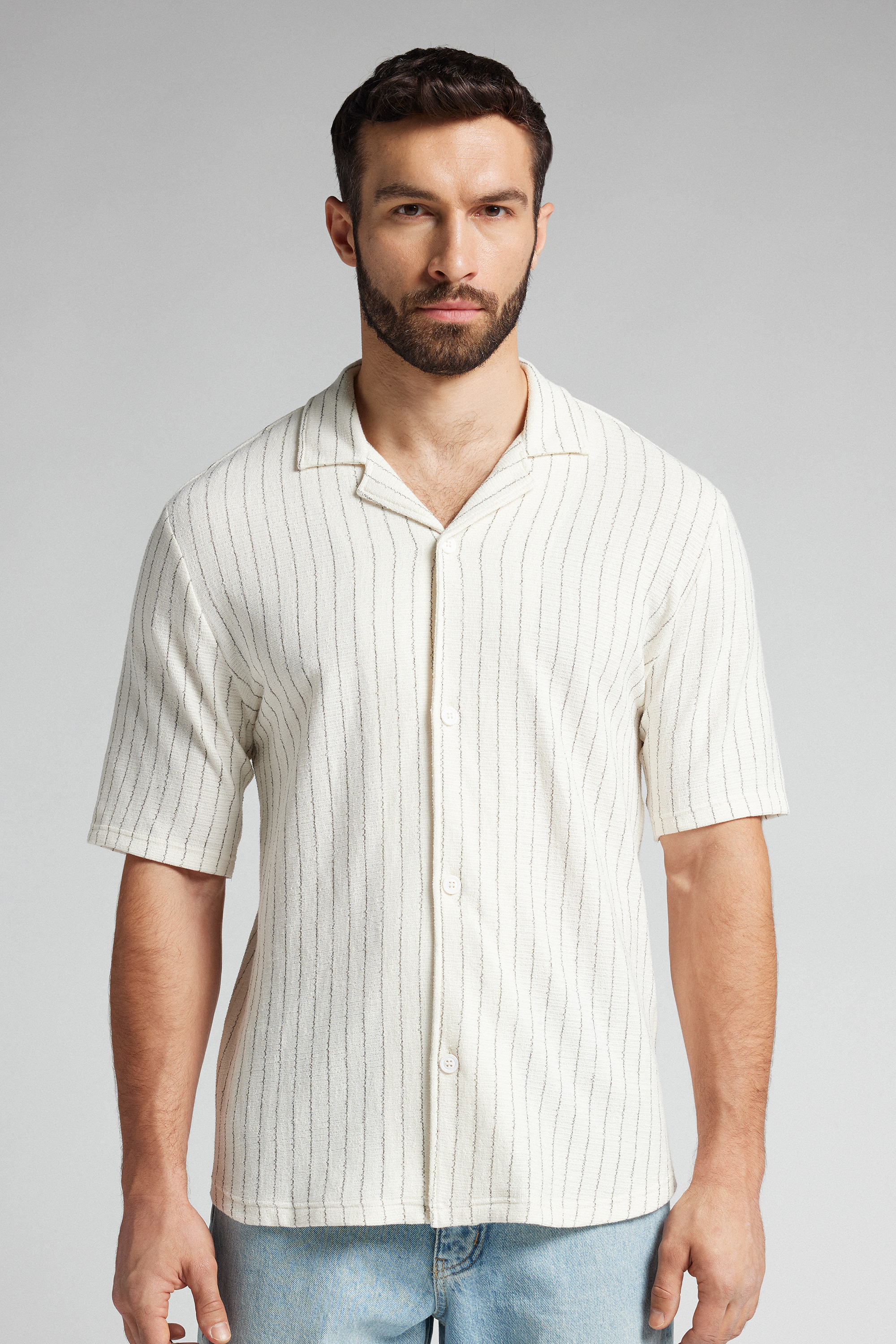 ストライプ ショートスリーブ ボウリングシャツ